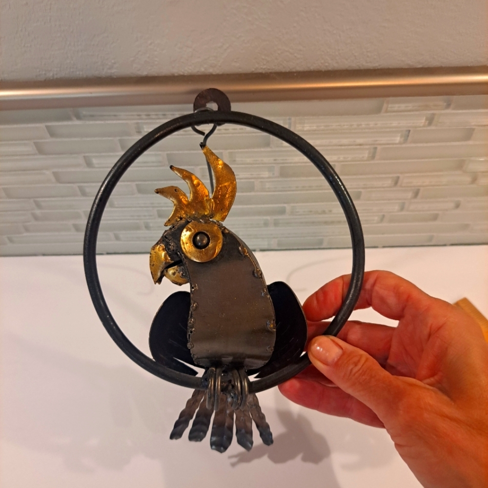 Metal & Copper Hanging Parrot In A Ring